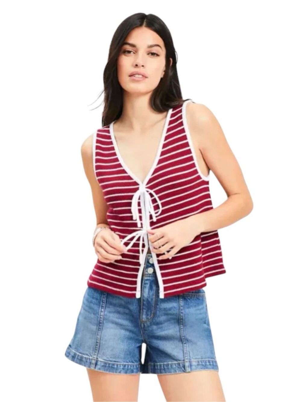 Loft Striped Tie Vest Top Red & White Size Petite Small Sleeveless